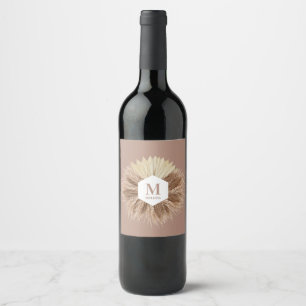 Rustic Warm Neutralt Färg Monogram Vinflaska Etikett