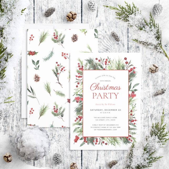 Rustic Warm Red Winter Julfest Inbjudningar (Skapare uppladdad)