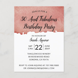Rustic Watercolor 50 & Fabulous Birthday Inbjudan Vykort