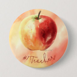 Rustic Watercolor Apple #1 Lärarstift Knapp