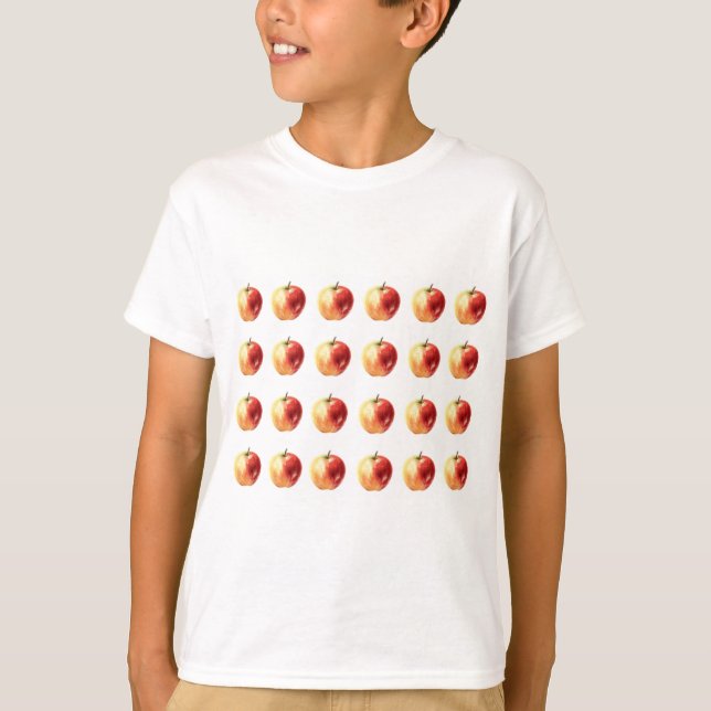 Rustic Watercolor Apple Mönster Boys T-Shirt (Framsida)