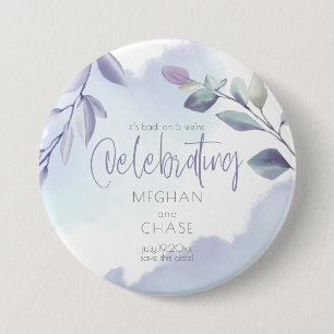 Rustic Watercolor Aqua Lilac Löv Spara datum Knapp