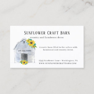Rustic Watercolor Barn och Sunblommor Land Visitkort