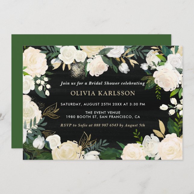 Rustic Watercolor Blek Peonies Möhippa Inbjudningar (Fram/baksida)