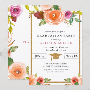 Rustic Watercolor Blommigt Botanical Studenten Inv Inbjudningar