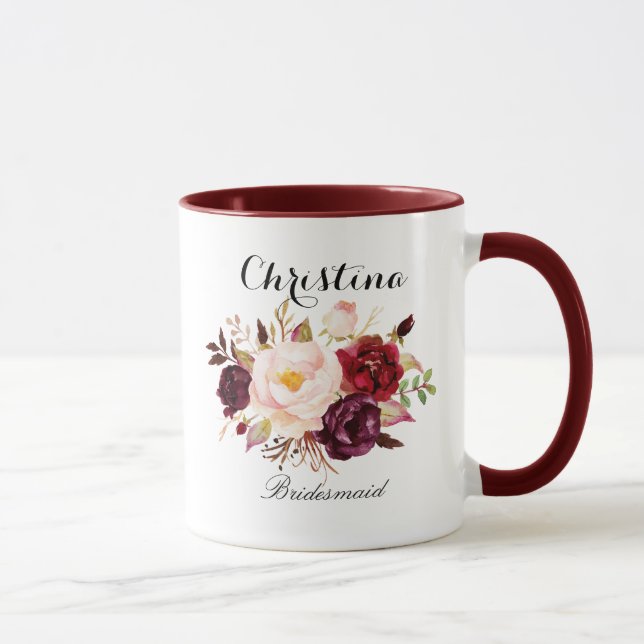 Rustic Watercolor Blommigt Bridesmaid Mugg (Höger)