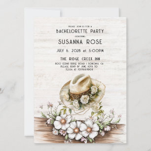 Rustic Watercolor Blommigt cowgirl Hat Bachelorett Inbjudningar