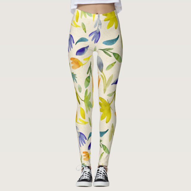 Rustic Watercolor Blommigt Garden Botanical Leggings (Framsida)