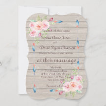 Rustic Watercolor Blommigt Old Wood Wedding bjudan