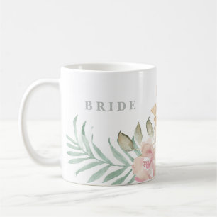 Rustic Watercolor Blommigt Sage Grönt Bröllop Brid Kaffemugg