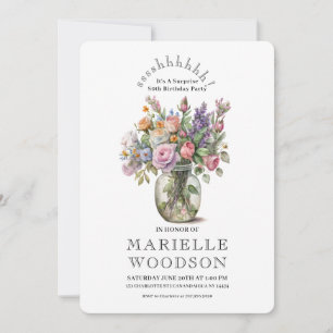 Rustic Watercolor Blommigt Surprise 80:e födelseda Inbjudningar