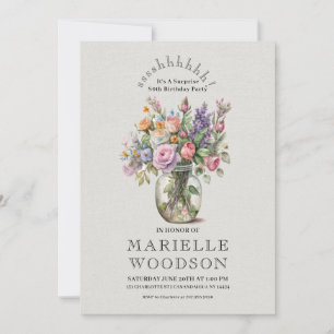 Rustic Watercolor Blommigt Surprise 80:e födelseda Inbjudningar