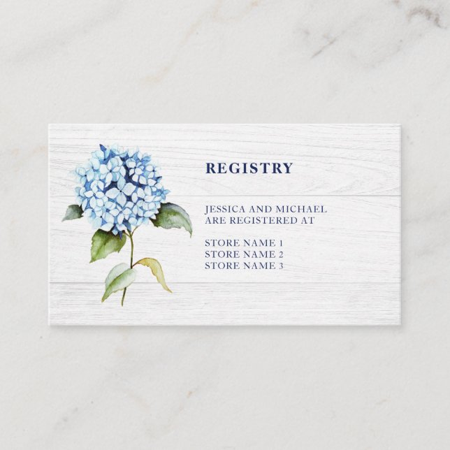 Rustic Watercolor Blue Hydrangea Bröllop Registry Tilläggskort (Framsida)