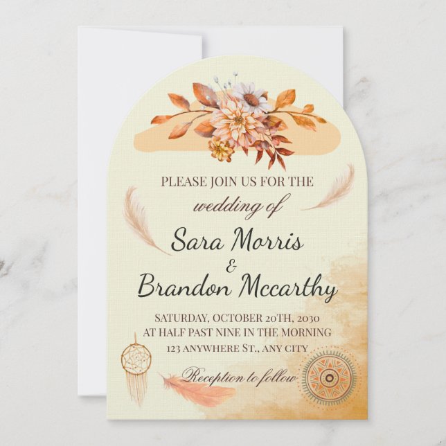 Rustic Watercolor Bohemian Wedding Card Inbjudningar (Framsida)