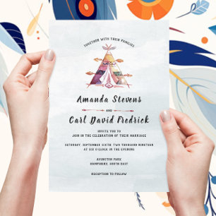 Rustic Watercolor Boho Tipi Tält Bröllop Inbjudningar
