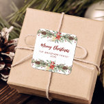 Rustic Watercolor Botanical God jul Fyrkantigt Klistermärke<br><div class="desc">Dessa personlig God jul-klistermärken har en vattenfärg i botaniskt gräns överst och grund med pinekoner,  grönenergi och bär. Kontrollera om det finns matchande produkter i samlingen och kontakta mig gärna via Zazzle-Chattan för designtsvagheter,  andra färgbanor eller ännu fler matchande produkter.</div>