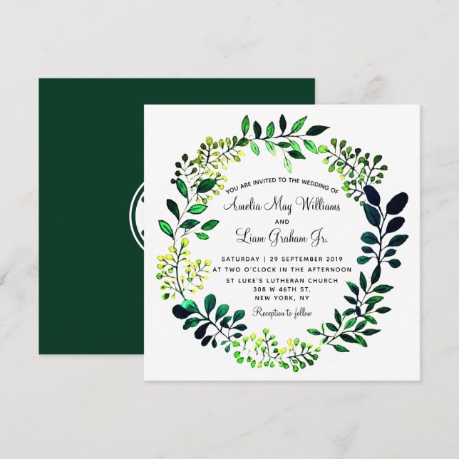Rustic Watercolor Botanical Greenery Bröllop Inbjudningar (Fram/baksida)