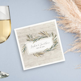 Rustic Watercolor Botanical Herb Wood Bröllop Pappersservett