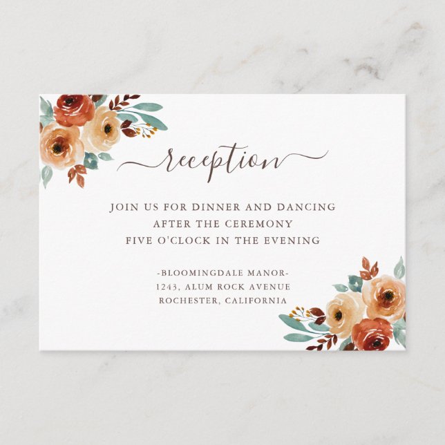 Rustic Watercolor Botanical Wedding Reception Tilläggskort (Framsida)