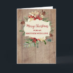 Rustic Watercolor Brother God jul Kort<br><div class="desc">God jul för broderkort i rustiskt trä mönster och vattenfärgade blommor och löv.</div>