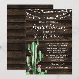 Rustic Watercolor Cactus Barn Wood Möhippa Inbjudningar