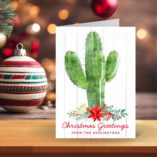 Rustic Watercolor Cactus jul-Helgdag Photo Helgkort (Rustic Watercolor Cactus Christmas Holiday Photo Card)