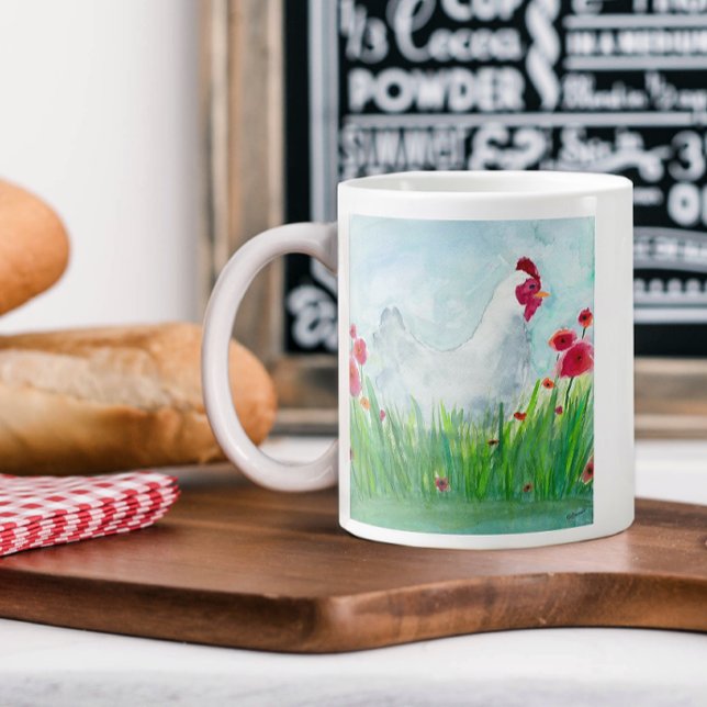 Rustic Watercolor Chicken Jumbo Mugg (Skapare uppladdad)
