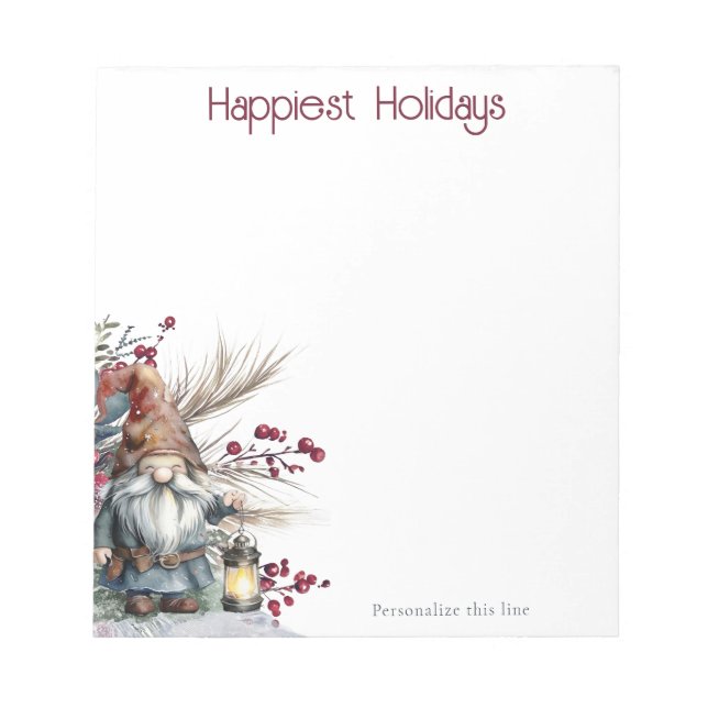 Rustic Watercolor Christmas Gnome Personalized Anteckningsblock (Framsida)