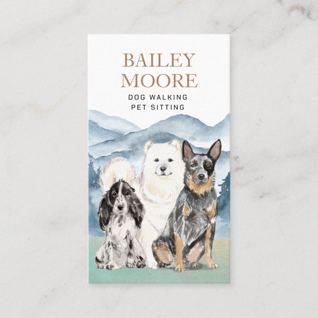 Rustic Watercolor Dog Walker Äventyr Pet Sitter Visitkort (Framsida)