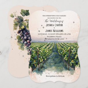 Rustic Watercolor Elegant Vineyard Bröllop Inbjudningar