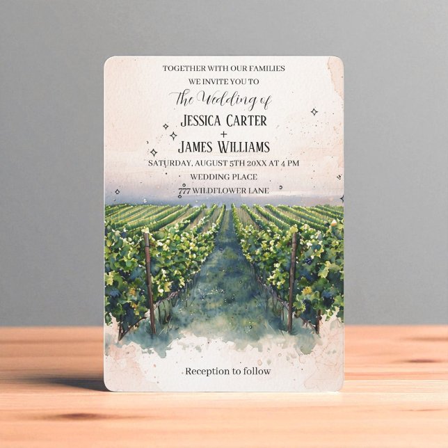 Rustic Watercolor Elegant Vineyard Bröllop Inbjudningar (Skapare uppladdad)