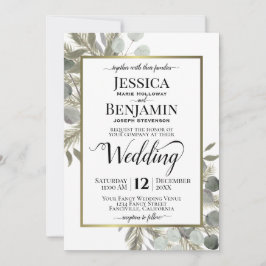 Rustic Watercolor Eucalyptus & Gräs Winter Wedding Inbjudningar