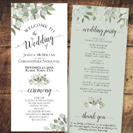 Rustic Watercolor Eucalyptus & Greenery Bröllop Program