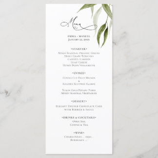 Rustic Watercolor Eucalyptus Greenery Menu Meny