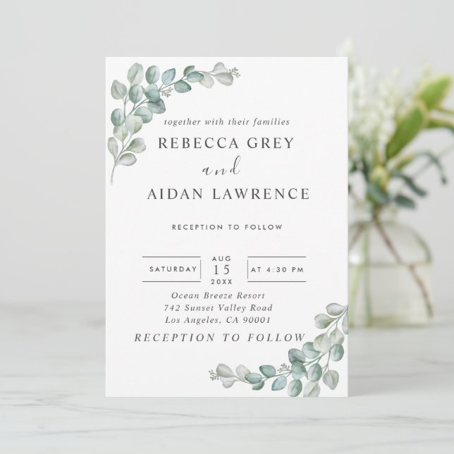 Rustic Watercolor Eucalyptus Greenery Wedding Inbjudningar (Stående Fram)