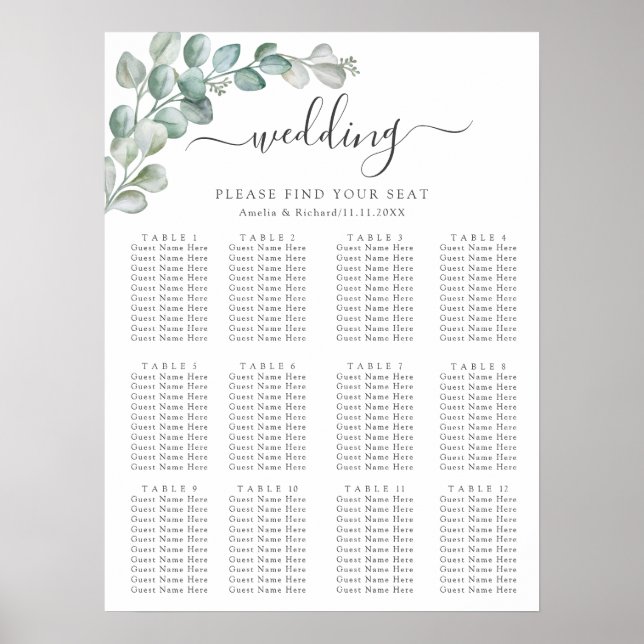 Rustic Watercolor Eucalyptus Greenery Wedding Poster (Framsidan)