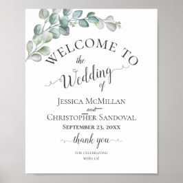 Rustic Watercolor Eucalyptus Greenery Wedding Poster