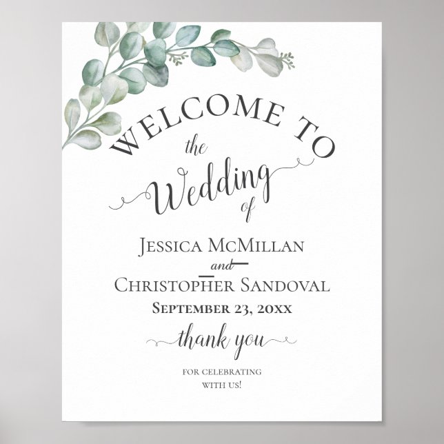 Rustic Watercolor Eucalyptus Greenery Wedding Poster (Framsidan)