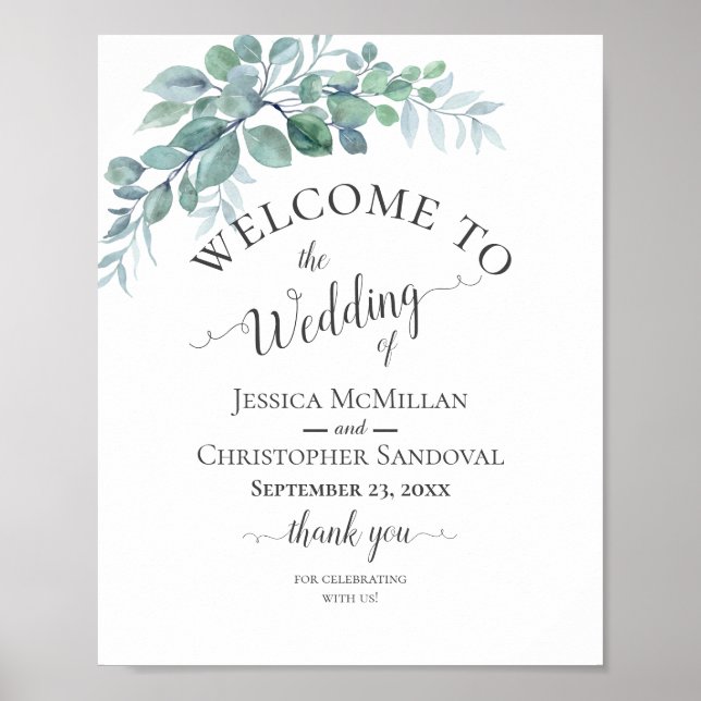 Rustic Watercolor Eucalyptus Greenery Wedding Poster (Framsidan)