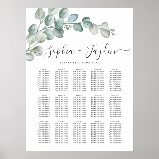 Rustic Watercolor Eucalyptus Greenery Wedding Poster (Framsidan)