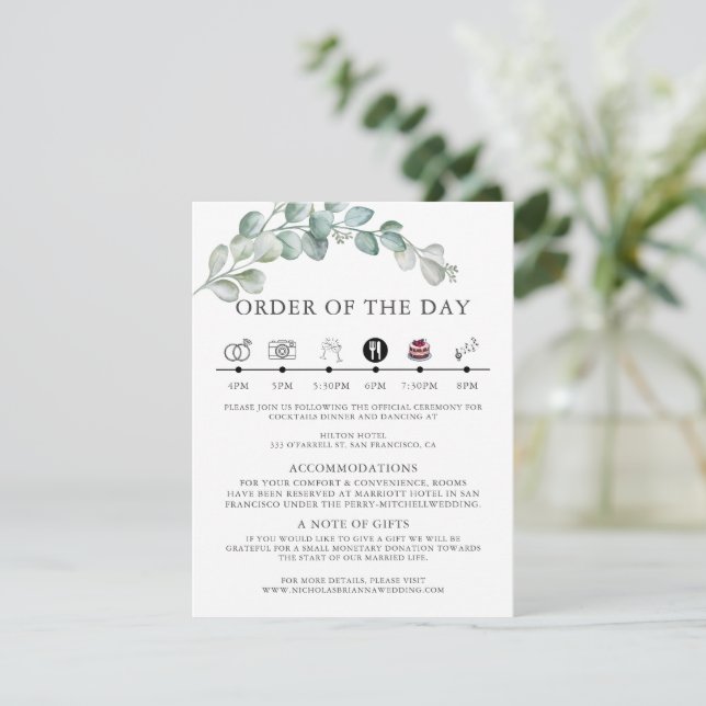 Rustic Watercolor Eucalyptus Greenery Wedding Tilläggskort (Stående Fram)