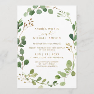 Rustic Watercolor Eucalyptus Greenery Wood Bröllop Inbjudningar