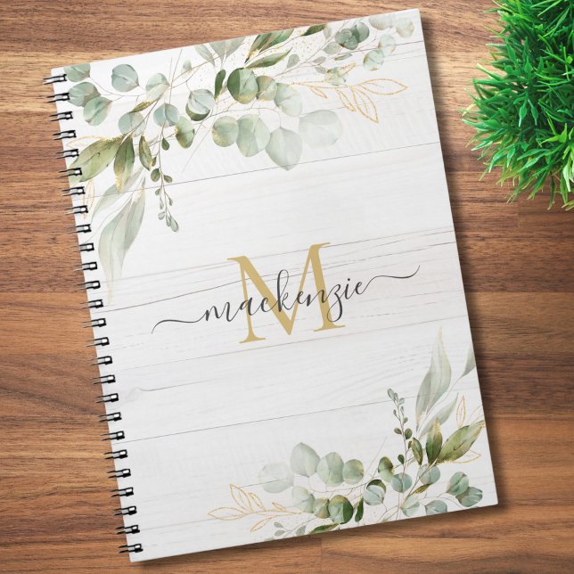 Rustic Watercolor Eucalyptus Monogram Anteckningsbok (Skapare uppladdad)