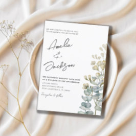 Rustic Watercolor Eucalyput Greenery Bröllop Inbjudningar