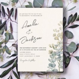 Rustic Watercolor Eucalyput Greenery Bröllop Inv Inbjudningar