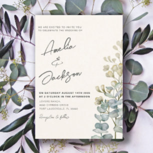 Rustic Watercolor Eucalyput Greenery Bröllop Inv Inbjudningar