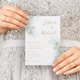 Rustic Watercolor Eucalyputus Sage Grönt Bröllop Inbjudningar