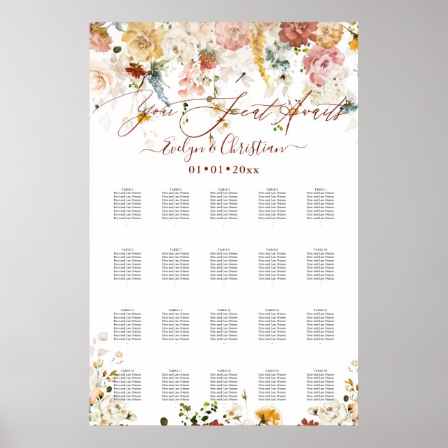 Rustic Watercolor Fall Garden Flowers Poster (Framsidan)