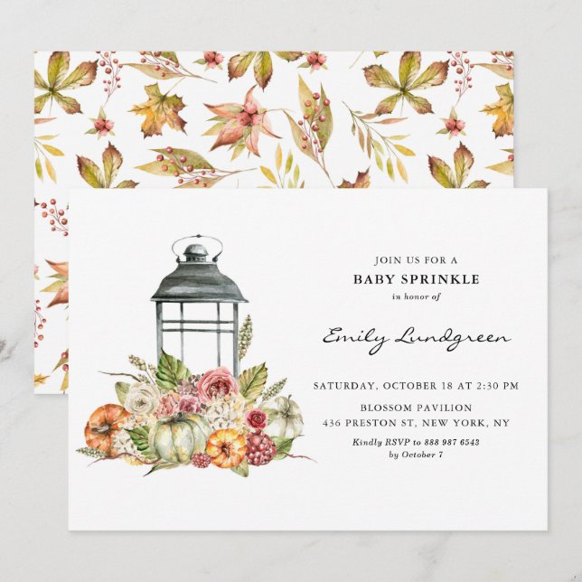 Rustic Watercolor Fall Harvest Baby Sprinkle Inbjudningar (Fram/baksida)