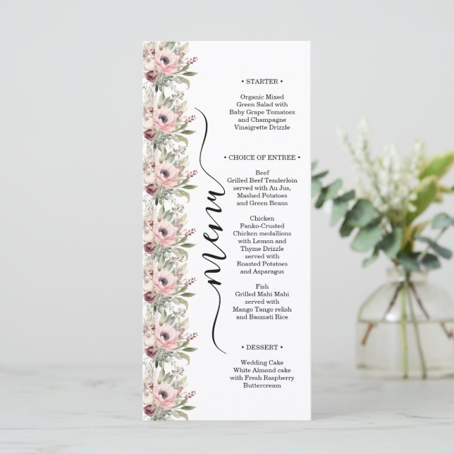 rustic watercolor floral bouquet meny (Stående Fram)